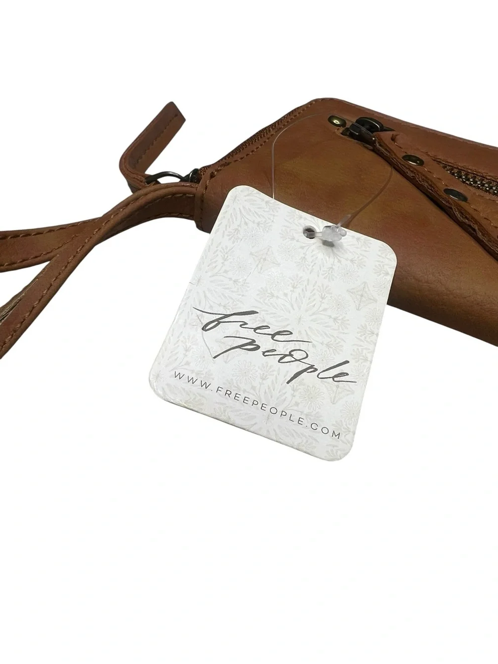 Free People NWT Vegan Leather Wallet Faux Zip Pocket Boho Wristlet Clutch Brown